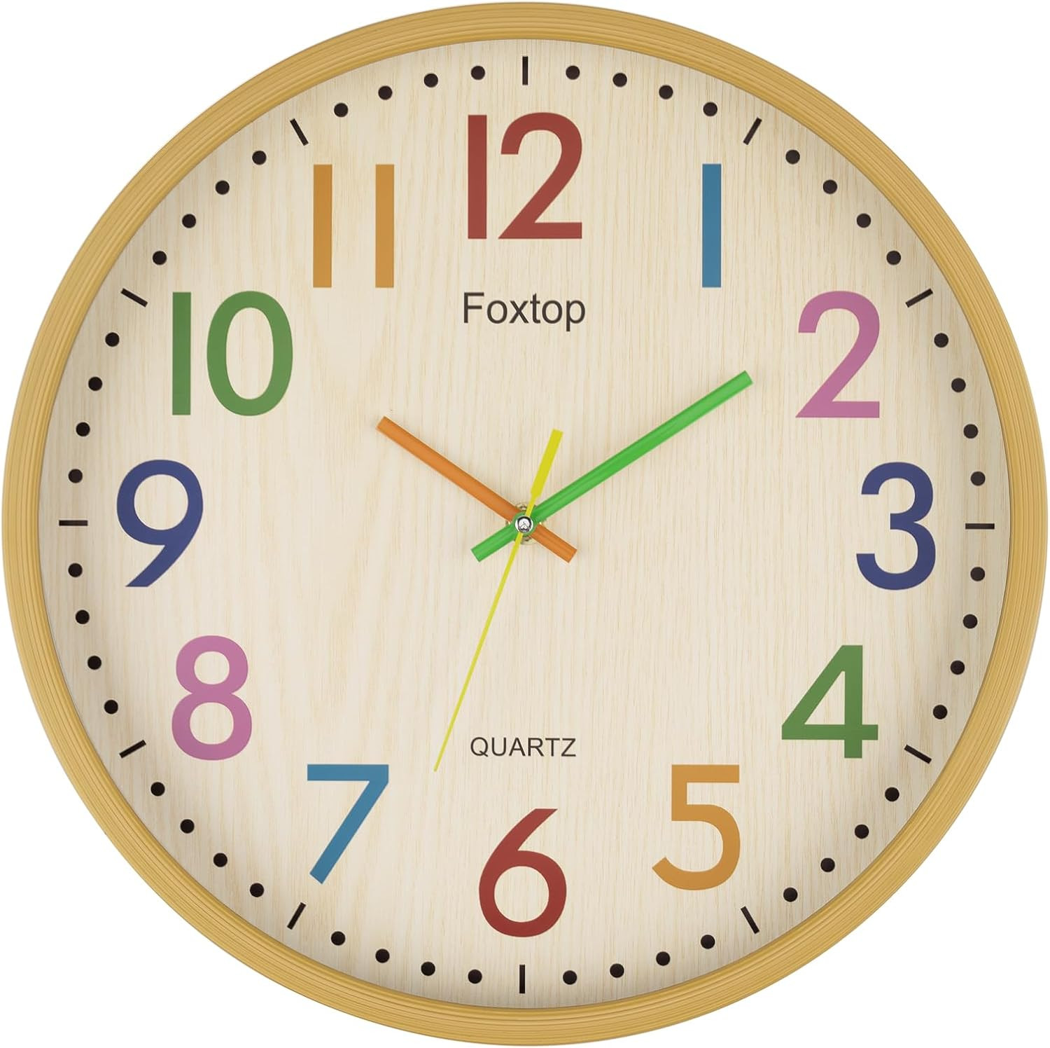 Foxtop 14 Inch Kids Wall Clock Silent Non-Ticking Battery Operated Colorful Childrens Wall Clock ... | Amazon (US)
