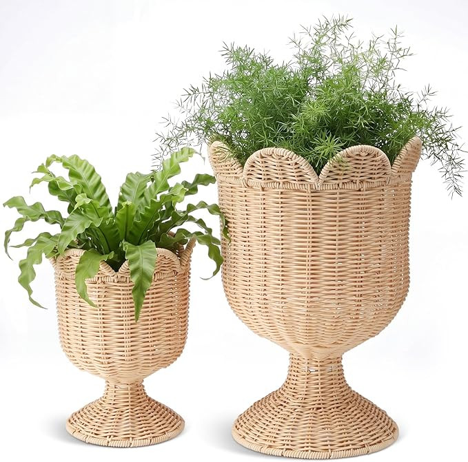 2 Pcs Rattan Scallop Vase Indoor Outdoor Planter Basket Woven Decorative Storage Basket and Plant... | Amazon (US)