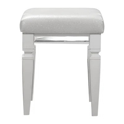 Modern Glam Vanity Stool 1pc Faux Leather Upholstery Seat White Metallic Finish Bedroom Furniture | Wayfair North America