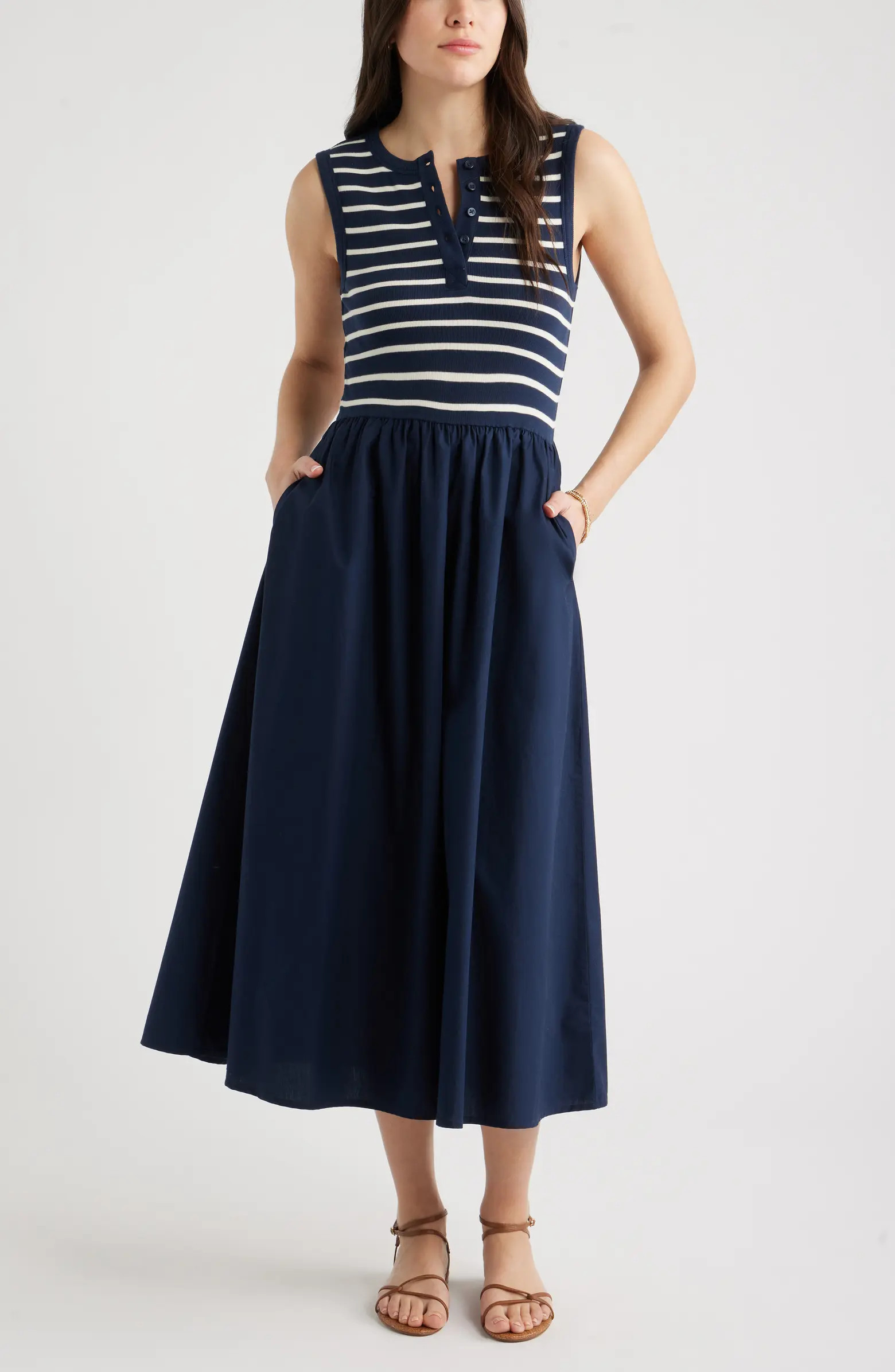 Sleeveless Mixed Media Midi Dress | Nordstrom