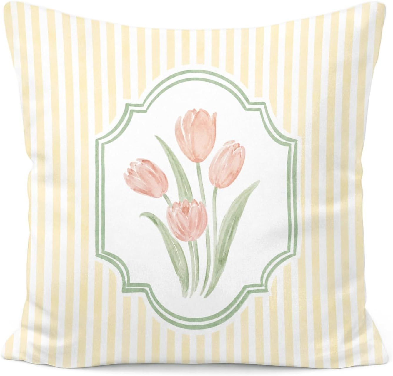 Cottagecore Tulip Floral Yellow Striped Pillow Cover 18x18 | Floral Home Room Decor,Cottagecore T... | Amazon (US)
