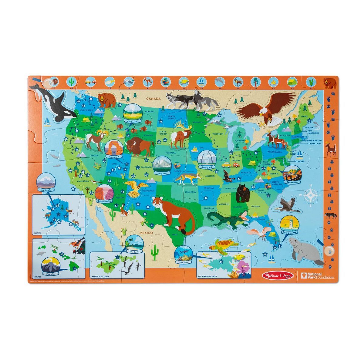 Melissa & Doug National Parks U.S.A. Map Floor Puzzle 45pc Jumbo and Animal Shapes, Search-and-Fi... | Target