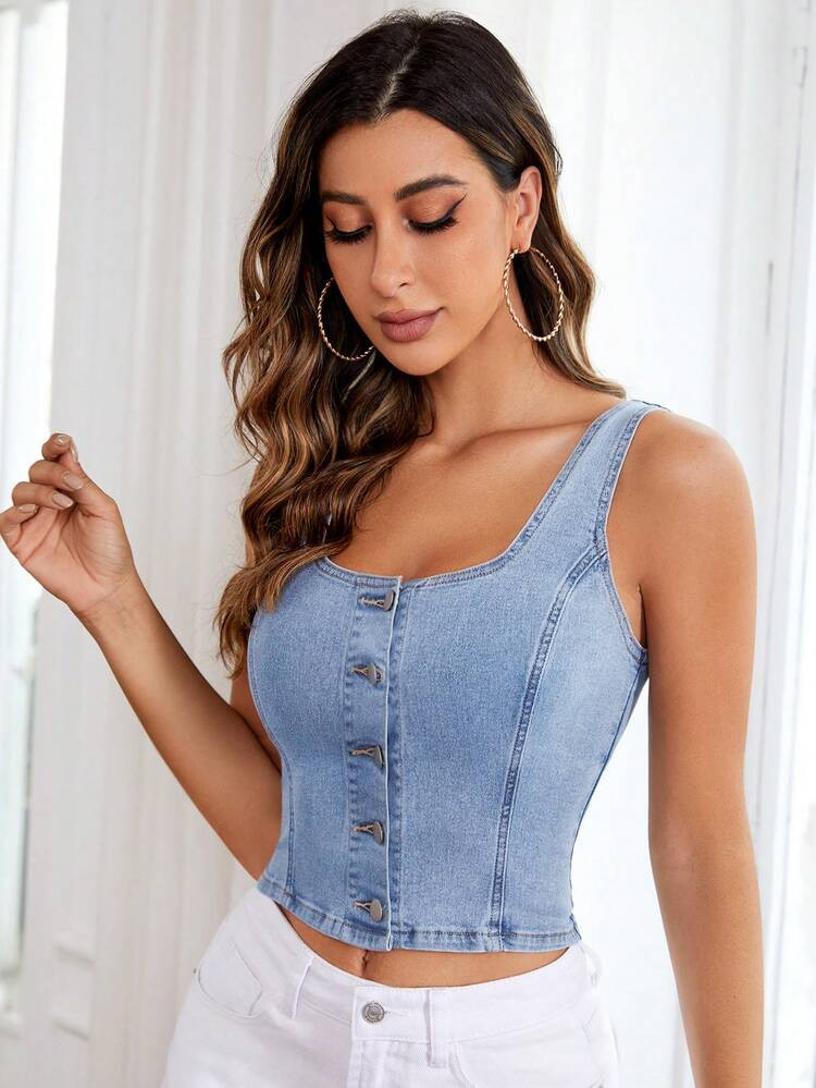 $14.49        
    (11)
        
      Button Front Tank Denim Top
       
              
       ... | SHEIN