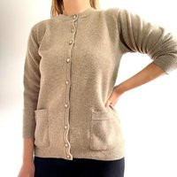 Vintage Beige Wool Cardigan // Brown Button-Up Jumper W Pockets Medium | Etsy (US)