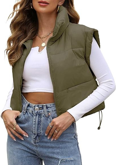 Ainangua Women's Winter Cropped Puffer Vest Lightweight Zip Up Sleeveless Warm Puffy Vests Padded... | Amazon (US)