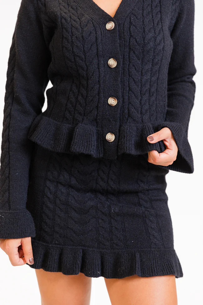 Glistening In The Snow Black Cable Knit Cardigan Set | Pink Lily