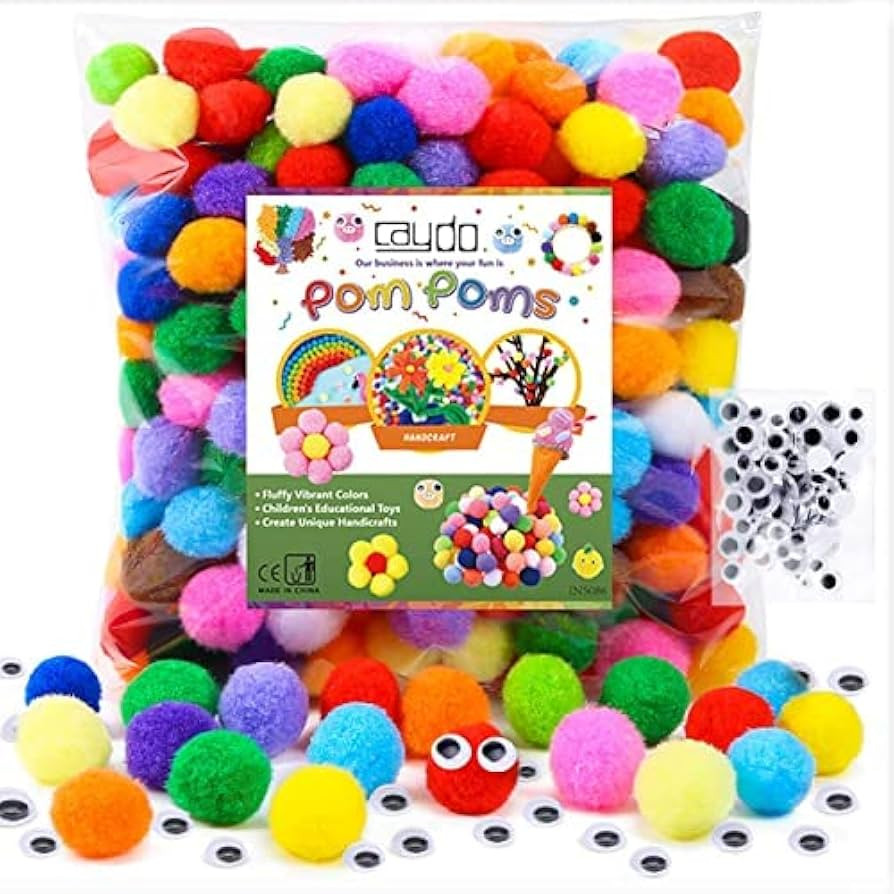 Amazon.com: Caydo [400 pcs] - 300 Pieces 1 Inch Assorted Pompoms with 100pieces Wiggle Eyes Multi... | Amazon (US)