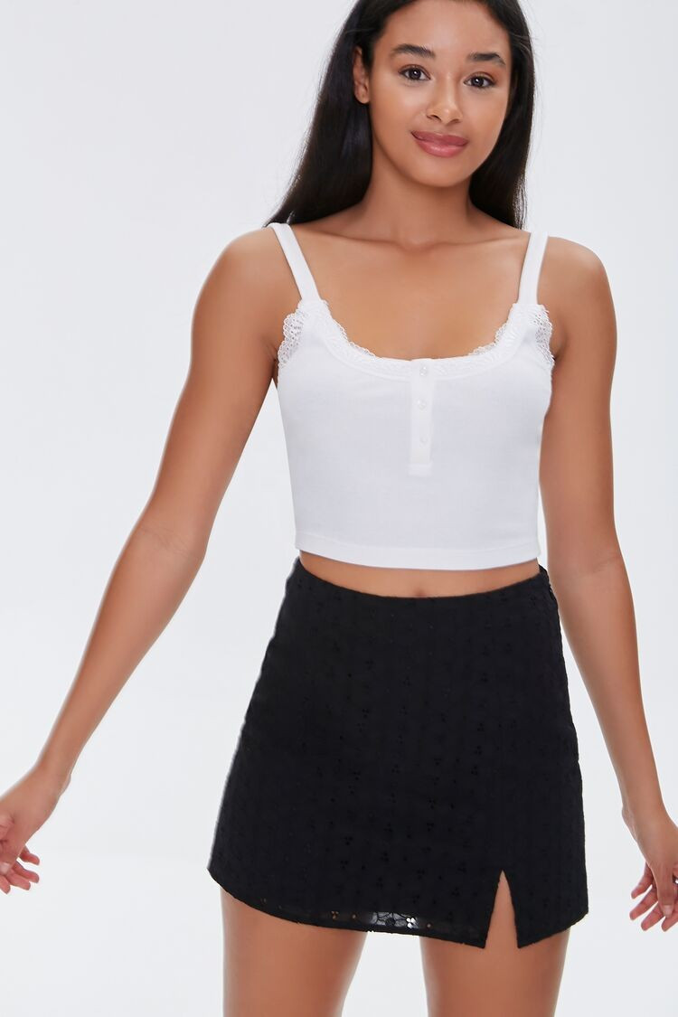 Floral Eyelet Mini Skirt in Black, Size XS | Forever 21 (US)