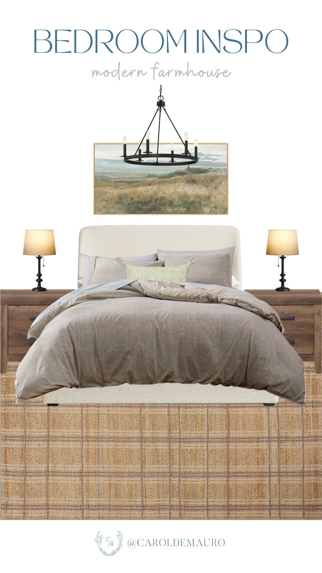 You're just in time to refresh your bedroom for the next season with a modern farmhouse inspo! Add these vintage table lamps, wooden nightstands, a cozy bedding set, a plaid weave rug, and a landscape wall art.

bedroom makeover, interior design, furniture finds, neutral decor, rustic modern, lighting fixtures, cozy vibes, home styling

#LTKU #LTKHome #LTKSeasonal