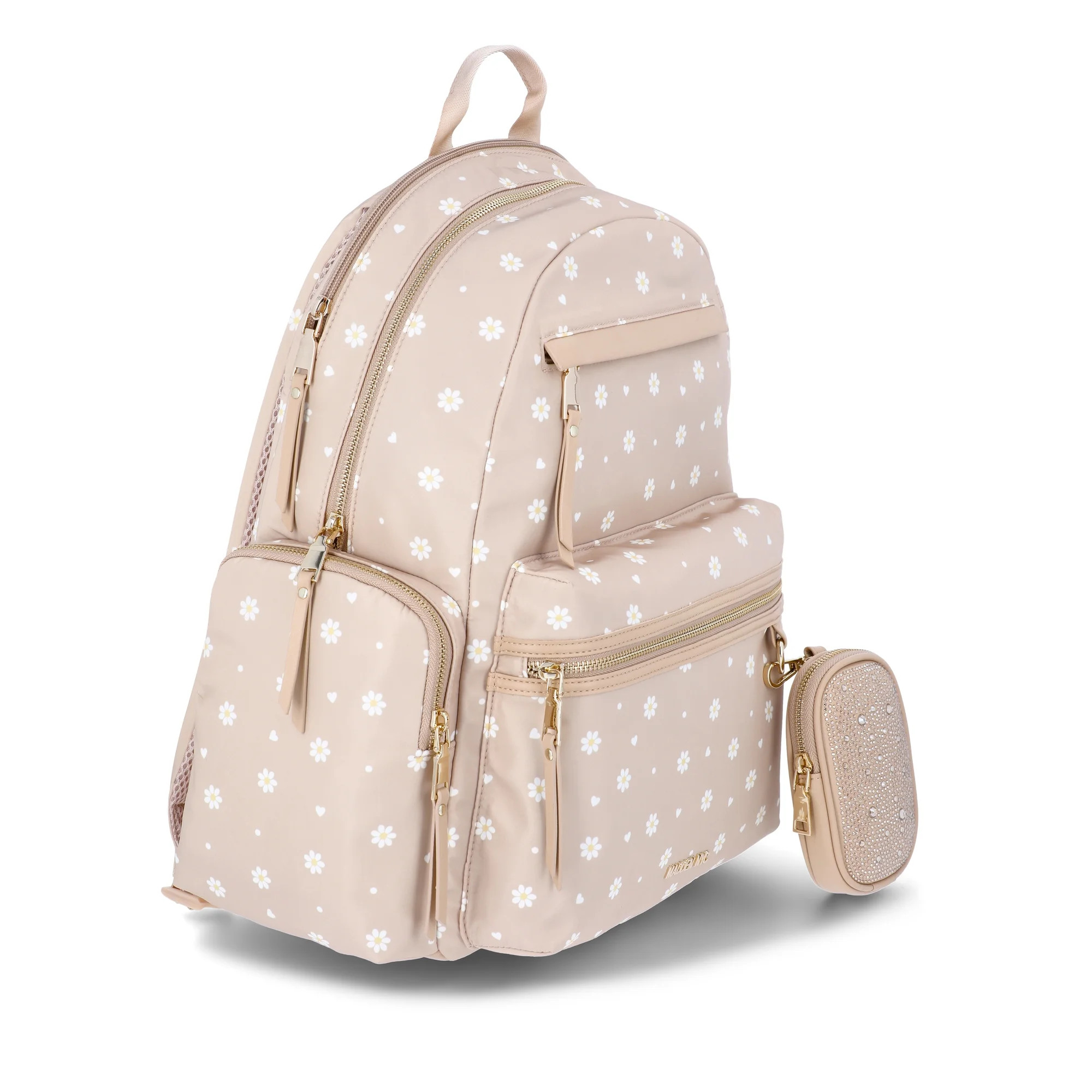 Madden NYC 18.5" Women's Dome Backpack with Front Pocket and Removable Pouch, Khaki Daisy | Walmart (US)