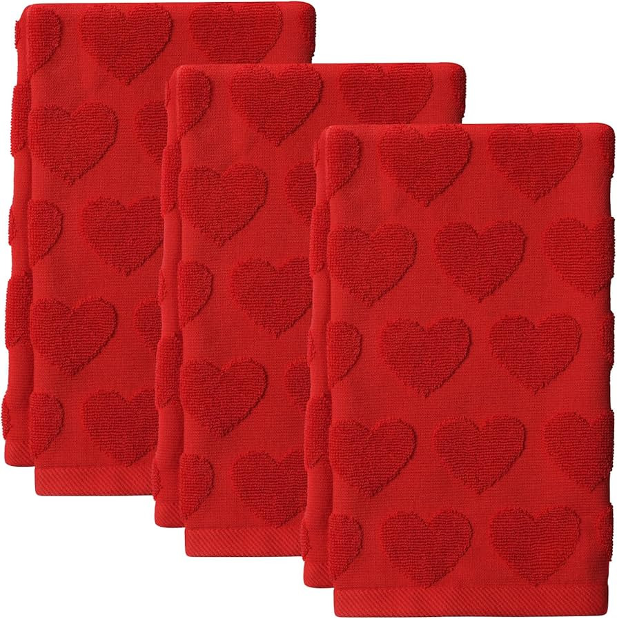 Hallswl 3pcs Valentine's Day Hand Towels Red Hearts Jacquard Towel for Bath 100% Cotton Soft Bath... | Amazon (US)