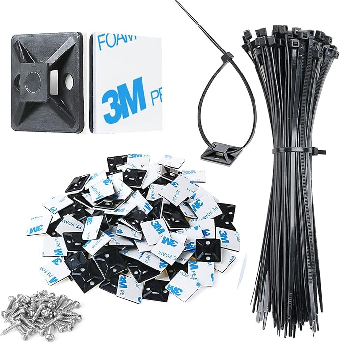 XHF 3/4" Strong Back-Glue Self Adhesive Black Cable Zip Tie Mounts 100pcs with 8" Zip Ties, Screw... | Amazon (US)