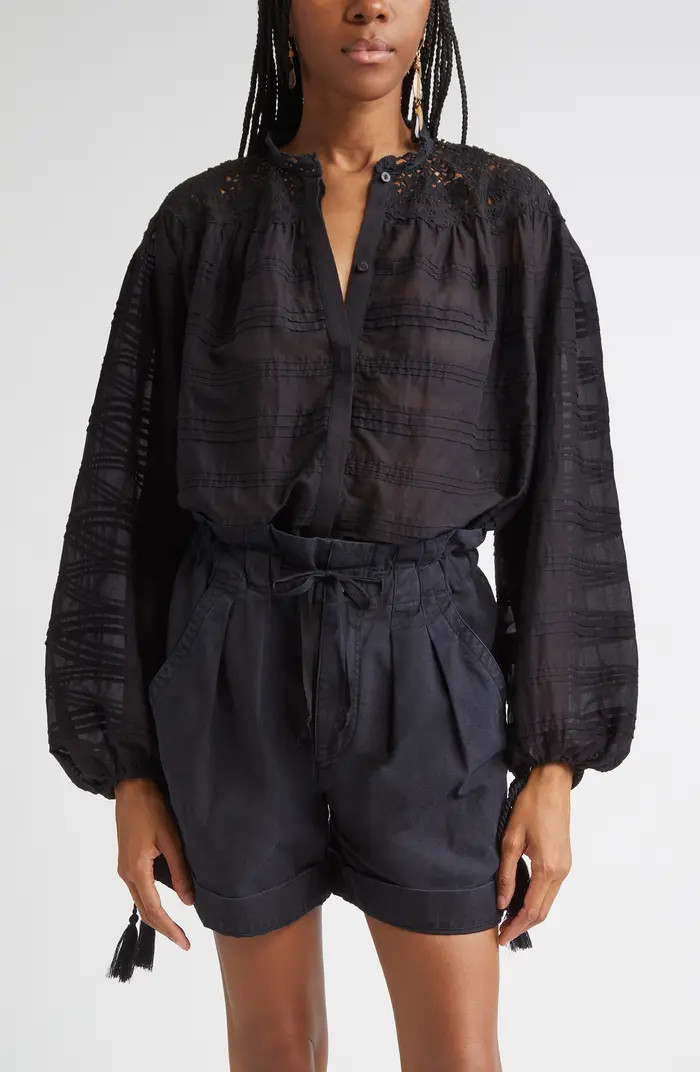 Polly Lace & Eyelet Trim Cotton Pintuck Top | Nordstrom