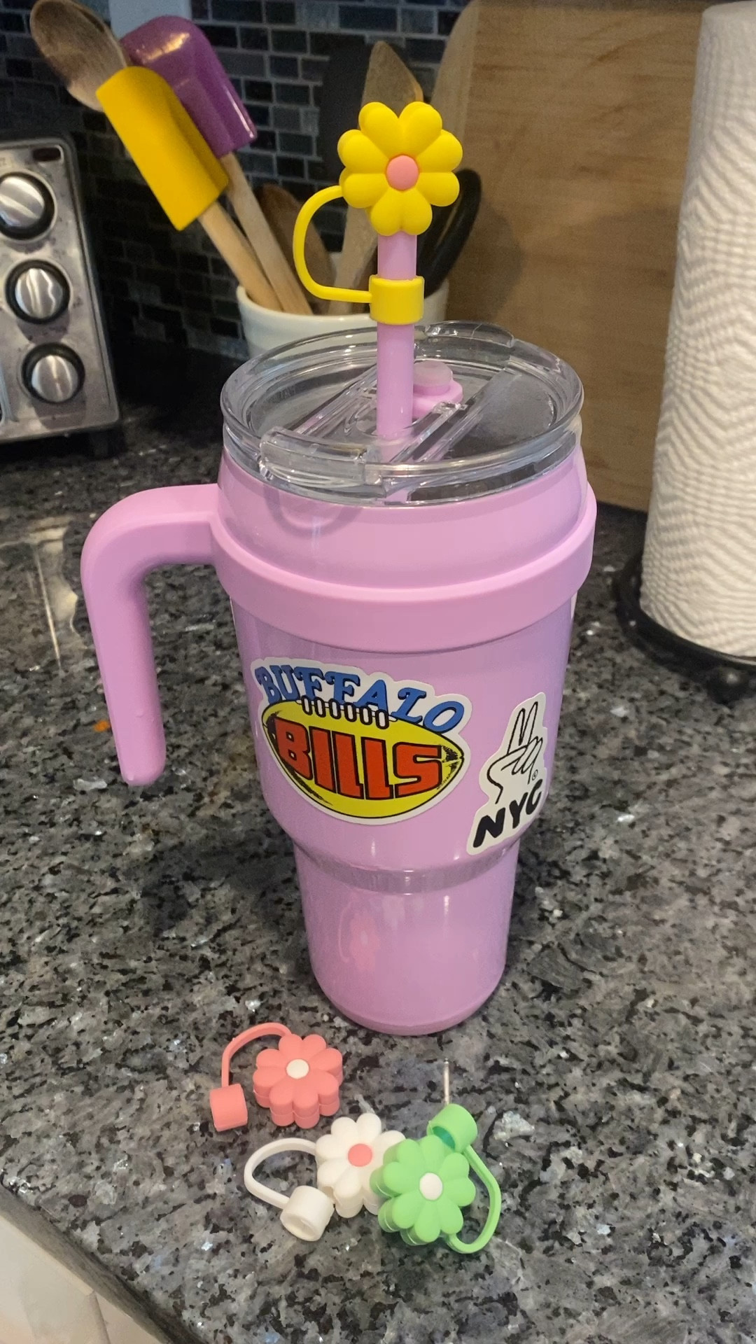 Target find! 🎯 Reduce 40oz Stainless Steel Tumbler with straw!! 💟 color is Purple Petunia. 3-in-1 lid lets you sip, drink, or gulp + keeps drinks cold for up to 40 hours. (Stanley dupe 🙃) 

+  5pcs flower straw covers (silicone material) from Amazon. 

#LTKU #LTKfindsunder50 #LTKhome