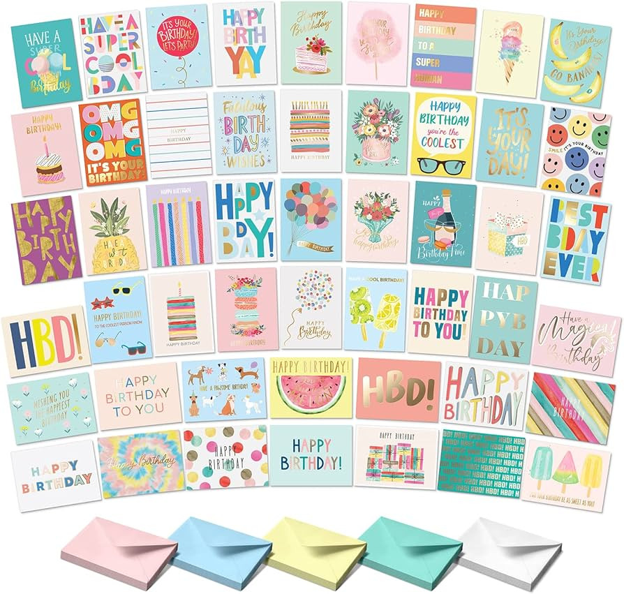 Sweetzer & Orange S&O - 50 Birthday Happy Birthday Cards with Envelopes and Assortment Box. Varie... | Amazon (US)
