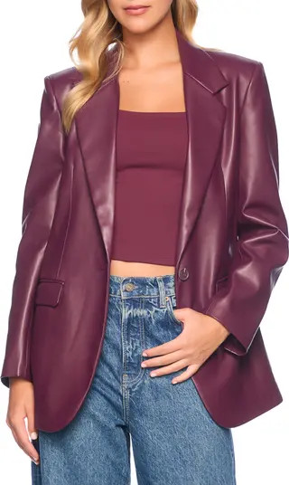 Faux Leather One-Button Boyfriend Blazer | Nordstrom