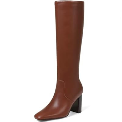 Tarkwa Knee High Boots for Women, Chunky Heel Faux Leather Boots Women's Comfortable Square Toe S... | Amazon (US)
