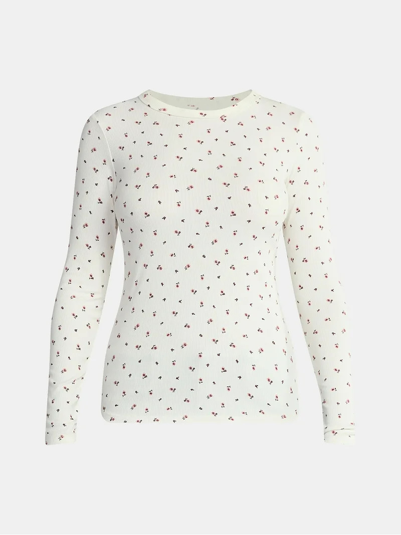 No Boundaries Ribbed Crewneck Tee with Long Sleeves, 1 or 2-Pack, Women's | Walmart (US)