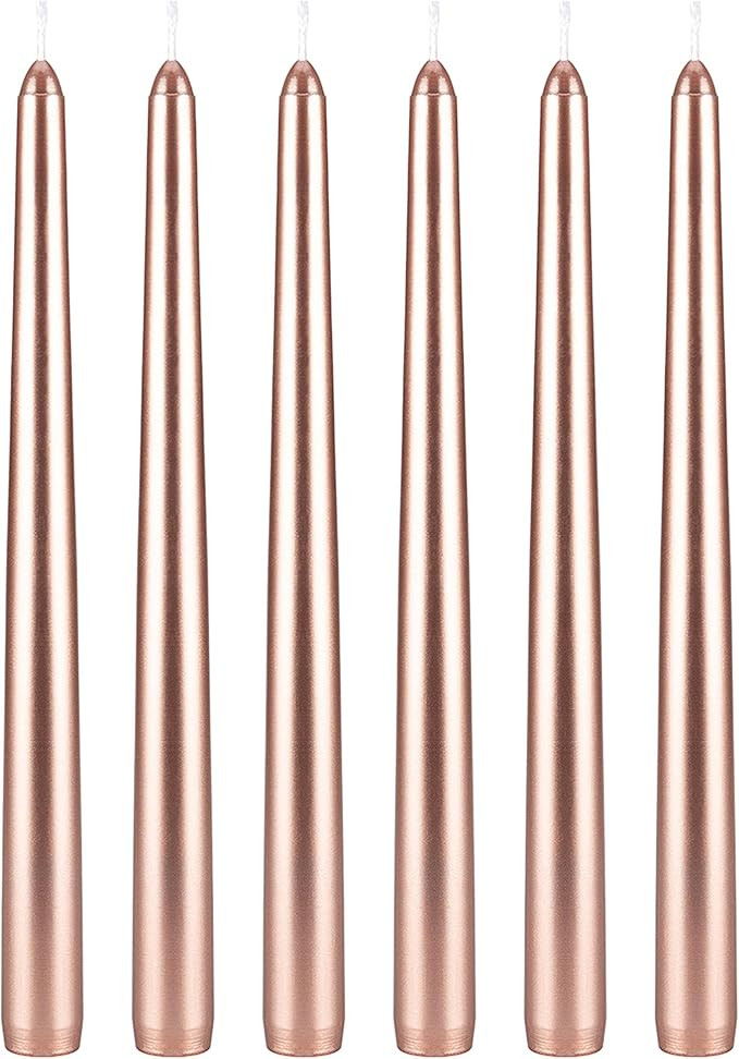Mega Candles 6 pcs Unscented Rose Gold Taper Candles, Hand Poured Wax Candle 10 Inch x 7/8 Inch, ... | Amazon (US)