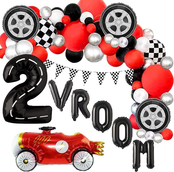 104 Pcs Race Car Balloons Kit-Car Themed Birthday Party Supplies, Including Checkered Banner, 40 ... | Amazon (US)