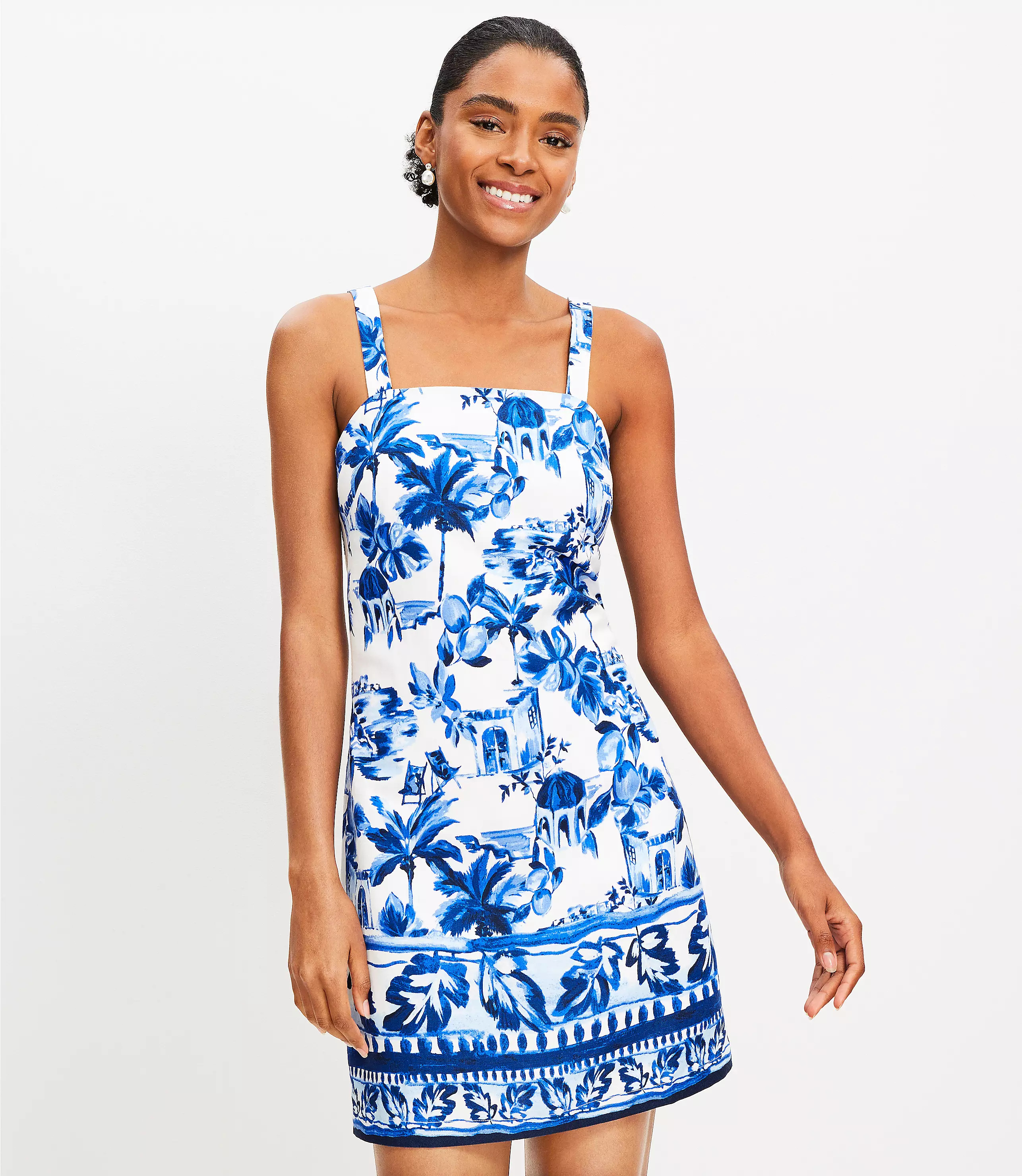 Petite Corfu Weekend Linen Blend Strappy Shift Dress | LOFT