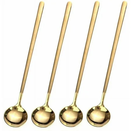 4 PCS 6.7 Inches Coffee/ Tea Spoons Long Handle, Gold, Ice Tea, Espresso Stainless Steel Long Spoons for Stirring | Walmart (US)