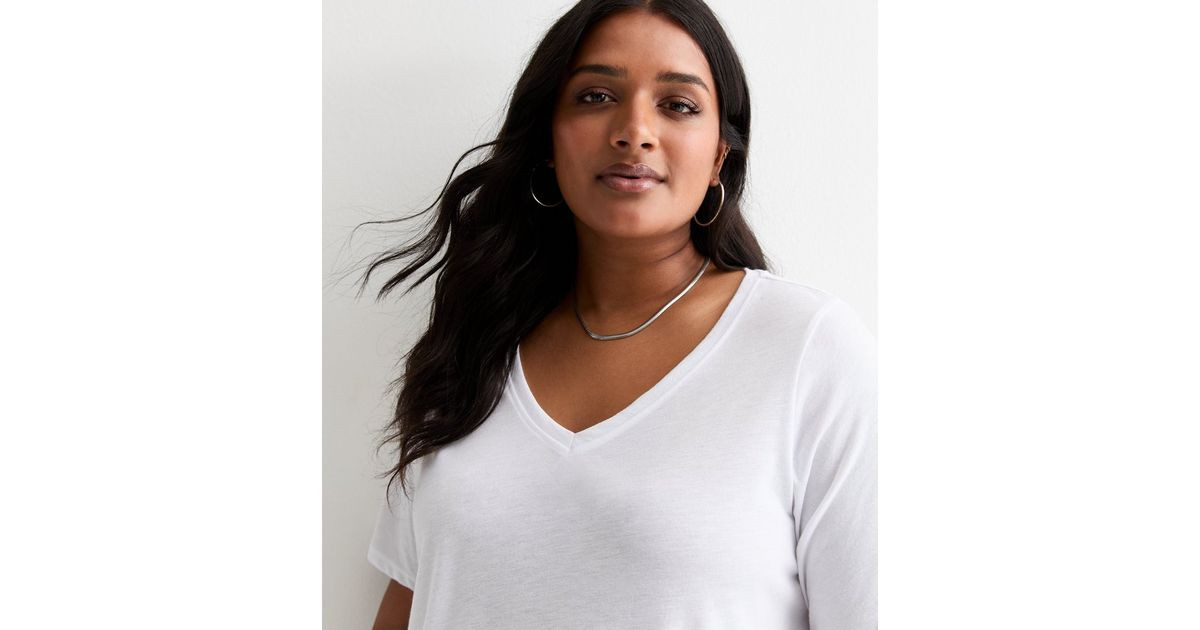 Curves White V Neck T-Shirt | New Look | New Look (UK)