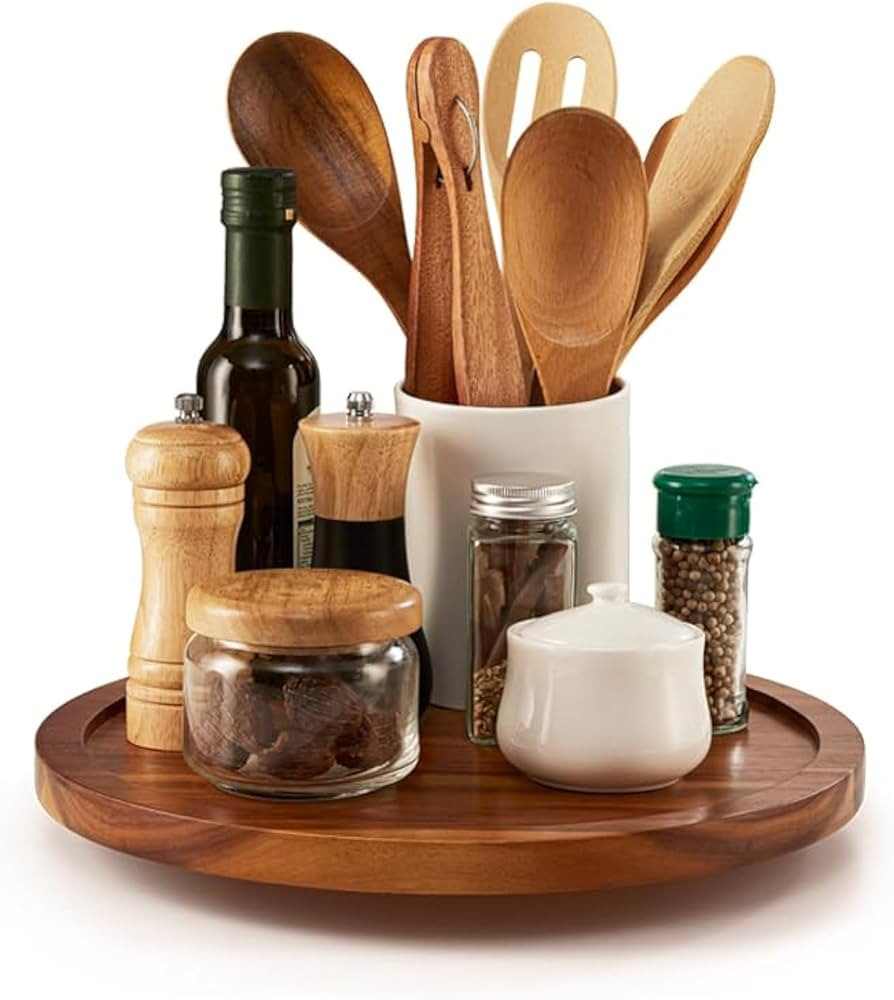 TIDTIA 10" Acacia Wood Lazy Susan Organizer for Cabinet - Round Lazy Susans Turntable for Counter... | Amazon (US)