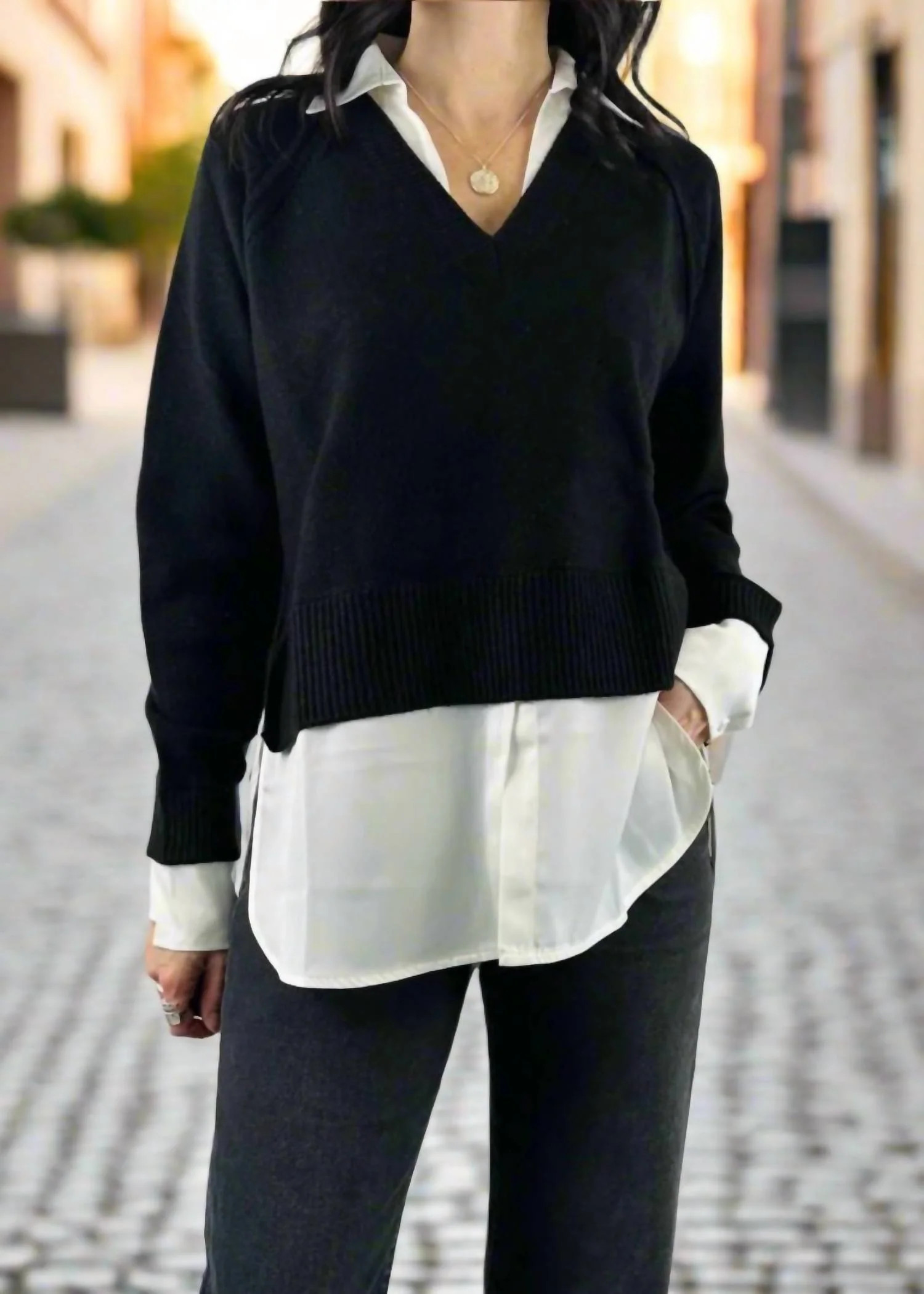 Sweat Shirt Combo Top In Black/white | Shop Simon