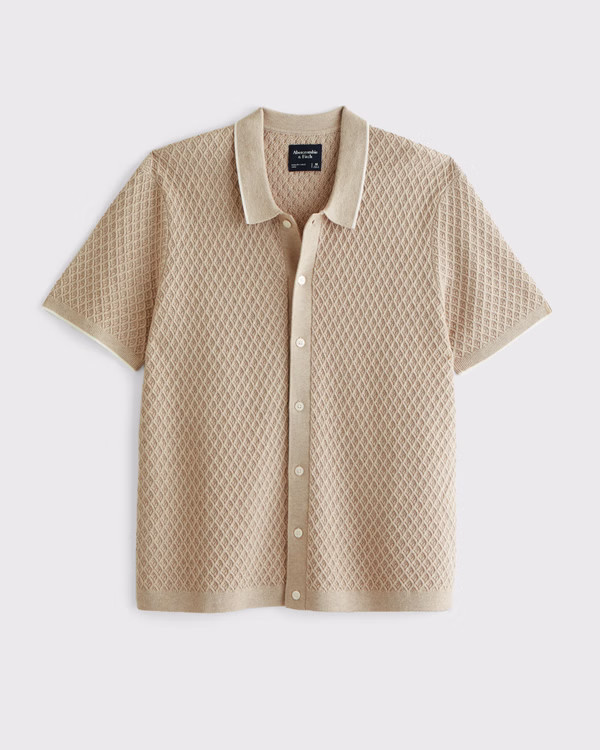 Diamond Stitch Button-Through Sweater Polo | Abercrombie & Fitch (US)