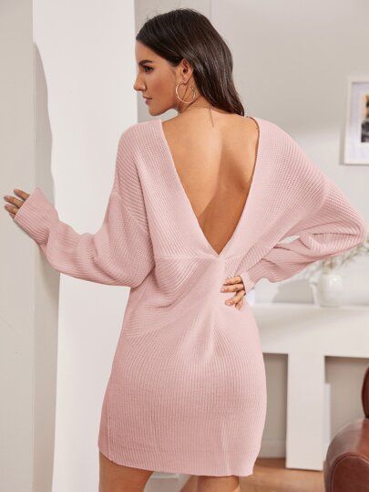 Drop Shoulder Backless Sweater Dress | SHEIN