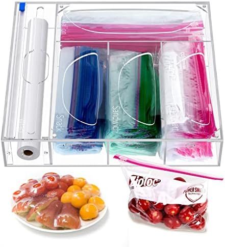 FEMELI 2 in 1 Ziplock Bag Organizer and Plastic Wrap Dispenser, Foil Organizer with Cutter for Ki... | Amazon (US)
