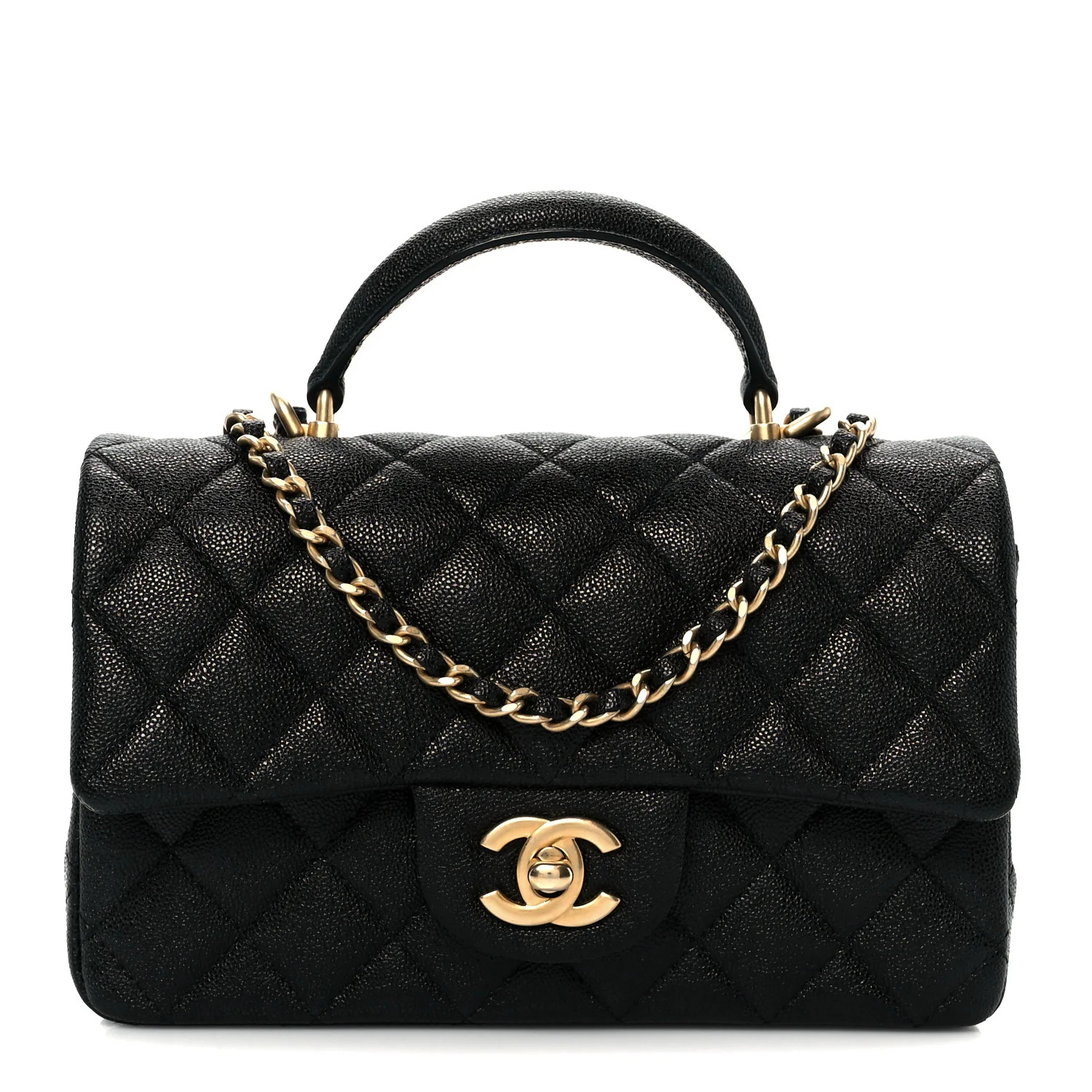 Caviar Quilted Mini Top Handle Rectangular Flap Black | FASHIONPHILE (US)