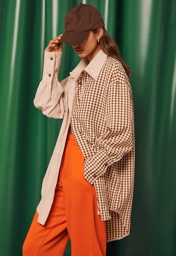 Brown Contrast Gingham Oversized Shirt | Missguided (UK & IE)
