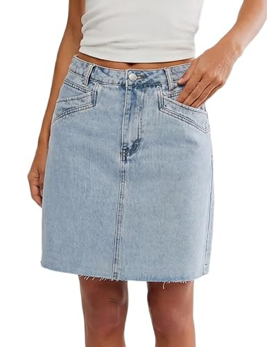 Dqbeng Womens Denim Skirt Casual Short Jean Skirts High Waisted Knee Length Skirt with Pockets | Amazon (US)