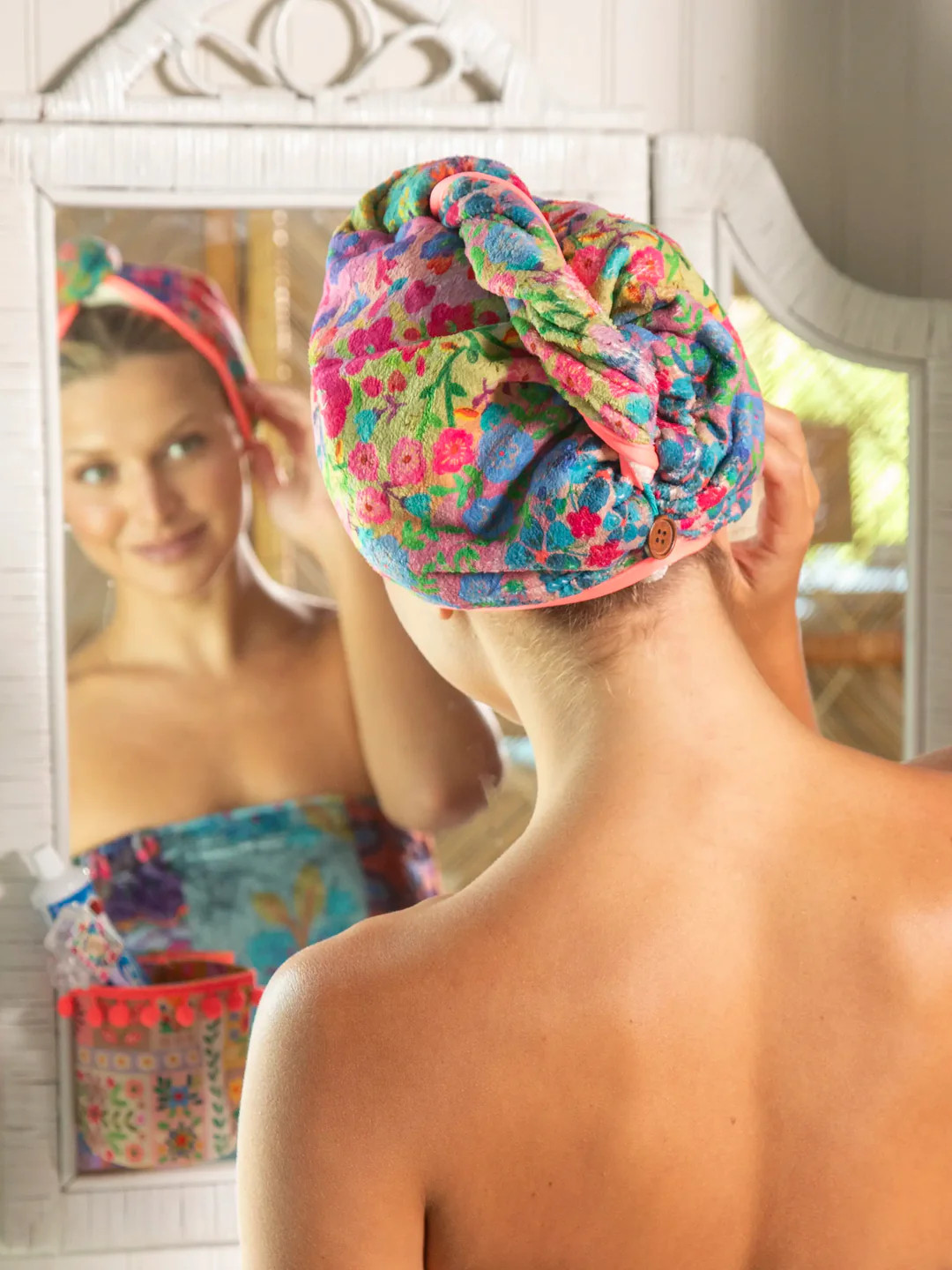 Microfiber Hair Towel Wrap - Teal Floral | Natural Life