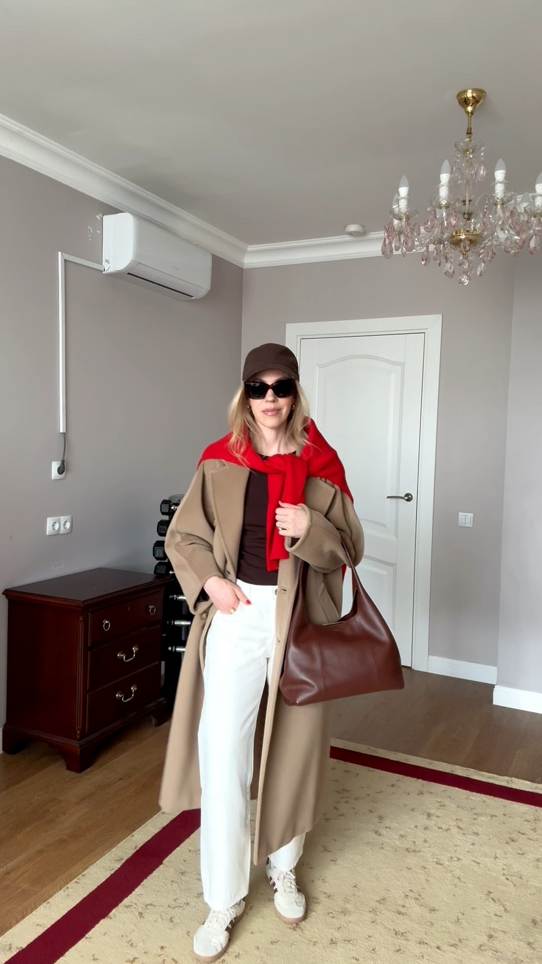 Casual chic spring outfit, camel coat, @Zara dark brown baseball cap, Levi’s white jeans, Le Tanneur dark brown handbag, red and chocolate brown 

#LTKootd #LTKOver40 #LTKSeasonal