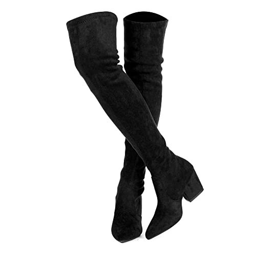 Mtzyoa Over the Knee Boots for Women Black Size 8.5 Thigh High Block Heel Suede Long OTK Winter Low Pointed toe Above knee | Amazon (US)