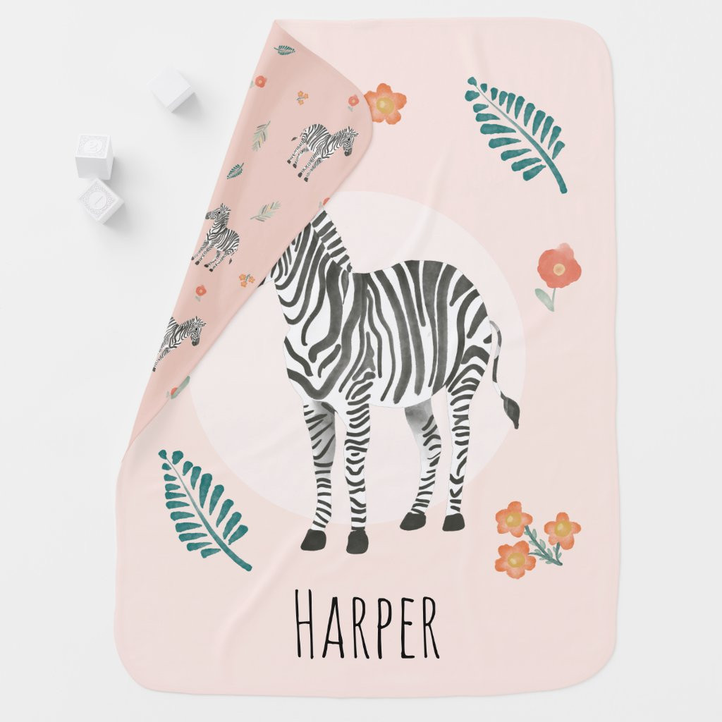 Girls Cute Pink Zebra Watercolor Safari | Zazzle