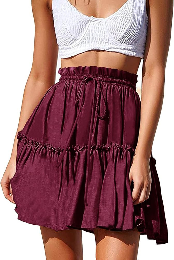 KIRUNDO Women's Summer Polka Dot Flared Short Skirt High Waist Cute Ruffle Pleated Beach Mini Dress  | Amazon (US)