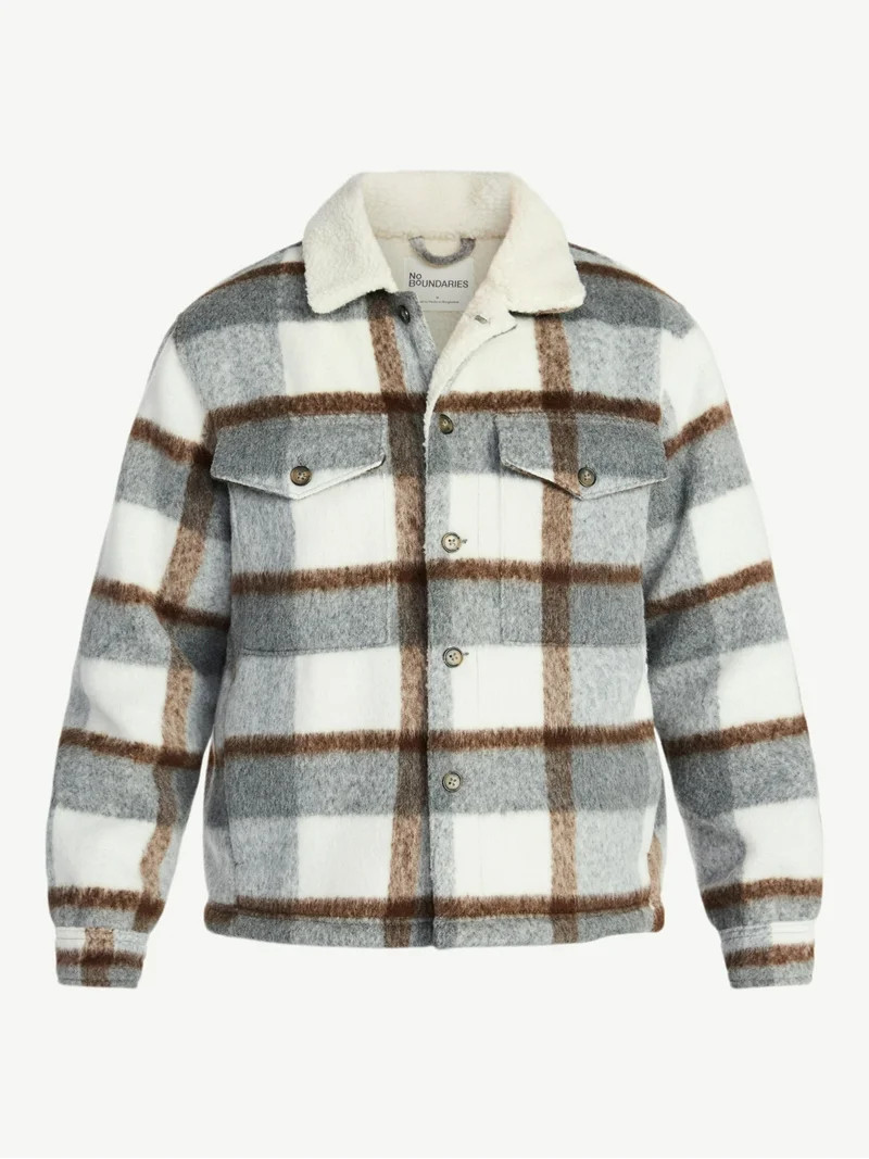 No Boundaries High-Pile Fleece Lined Plaid Overshirt, Men’s and Big Men’s | Walmart (US)