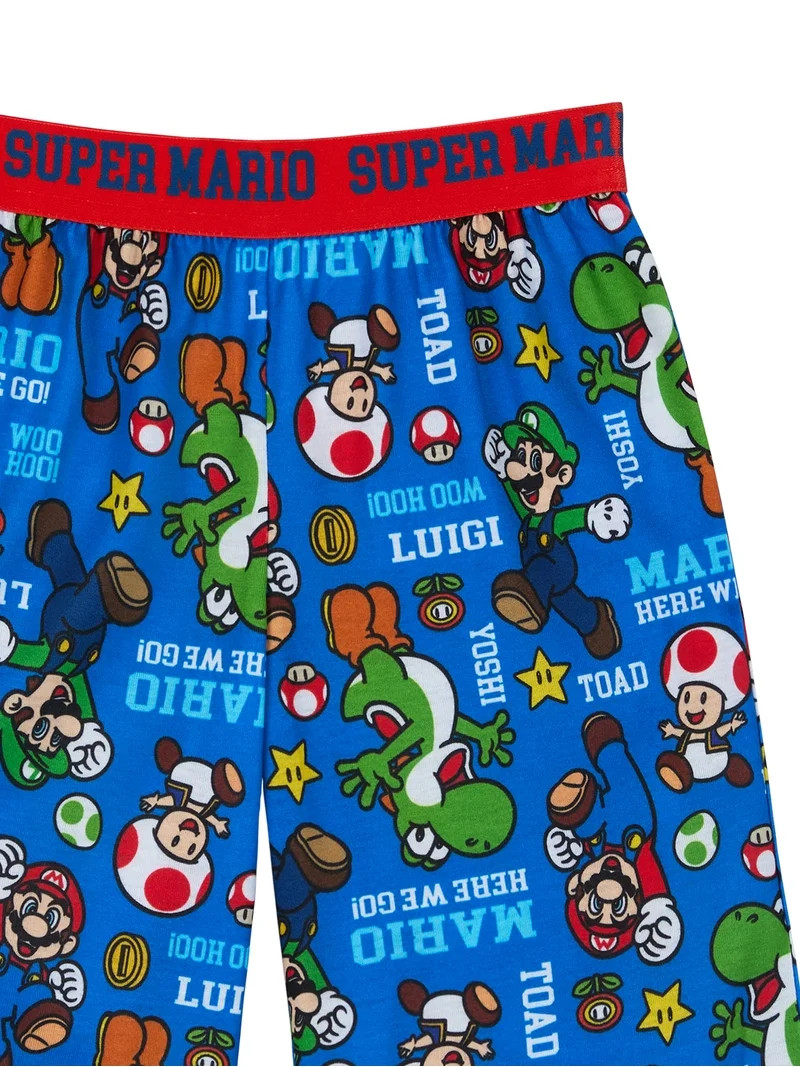 Super Mario Boys Short Sleeve Sleep Top and Shorts Pajama Set, 2-Piece, Sizes 4-12 | Walmart (US)
