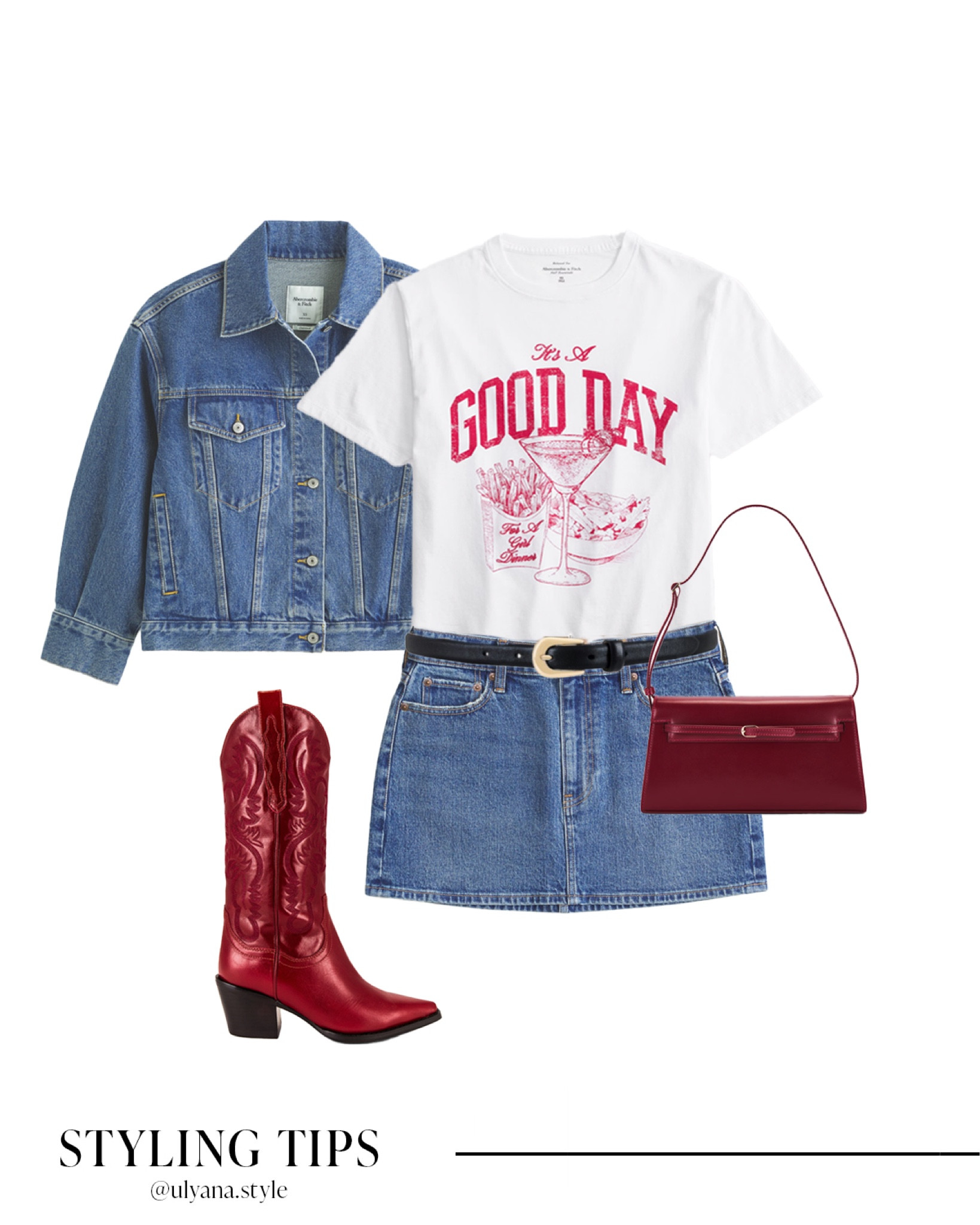 Style a graphic tee with a denim skirt, layered with a denim jacket, and add a statement touch with red cowboy boots, a western belt, and a shoulder bag. Perfect for concerts, rodeos, or a night out.
.
.
.
.
.
Skirt outfits | skirt and boots | denim skirt outfit | denim skirt set jean skirt outfit | mini skirt outfit | denim jacket | denim mini skirt | all denim look | boots outfit | concert outfit  country | graphic T shirt | oversized graphic tee | basic tops | cute tops | Nashville outfits | cowboy boots outfit | red boots outfit | red shoulder bag | outfit ideas | outfit inspo | matching set 

#LTKSeasonal #LTKU #LTKSaleAlert #LTKGiftGuide #LTKWorkwear #LTKTravel #LTKShoeCrush #LTKItBag 


#LTKFindsUnder50 #LTKFindsUnder100 #LTKStyleTip