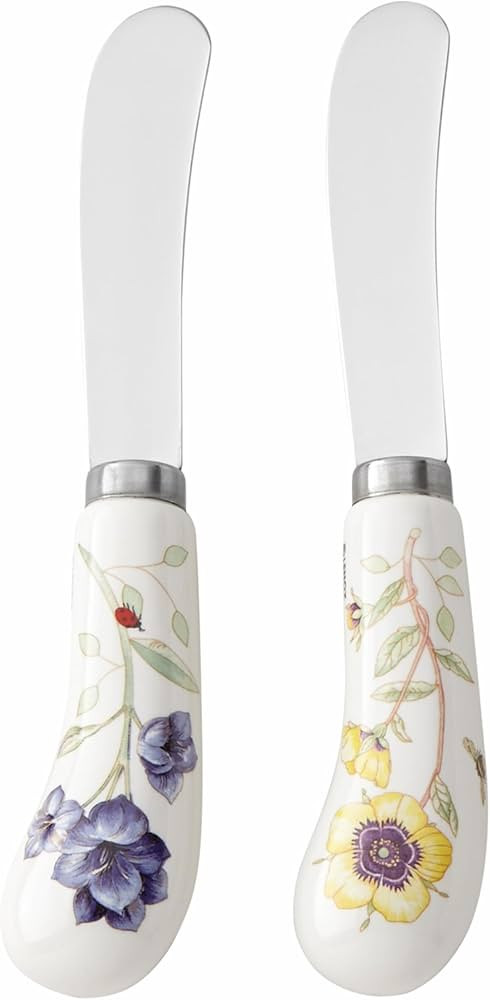 Lenox Silverware Set, Butterfly Meadow 2-Piece Spreader Set, 18/10 Stainless Steel, Dishwasher Safe, Porcelain Handles, Butter Knife, Cheese Spreader, Home And Kitchen Utensils Sets (Silver, 2 Piece) | Amazon (US)