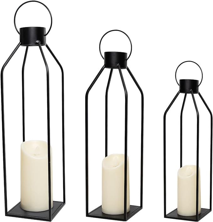 HPC Decor 22'' 19'' 16'' Lanterns Decorative w/Flickering Timer Candles- Tall Large Black Metal C... | Amazon (US)