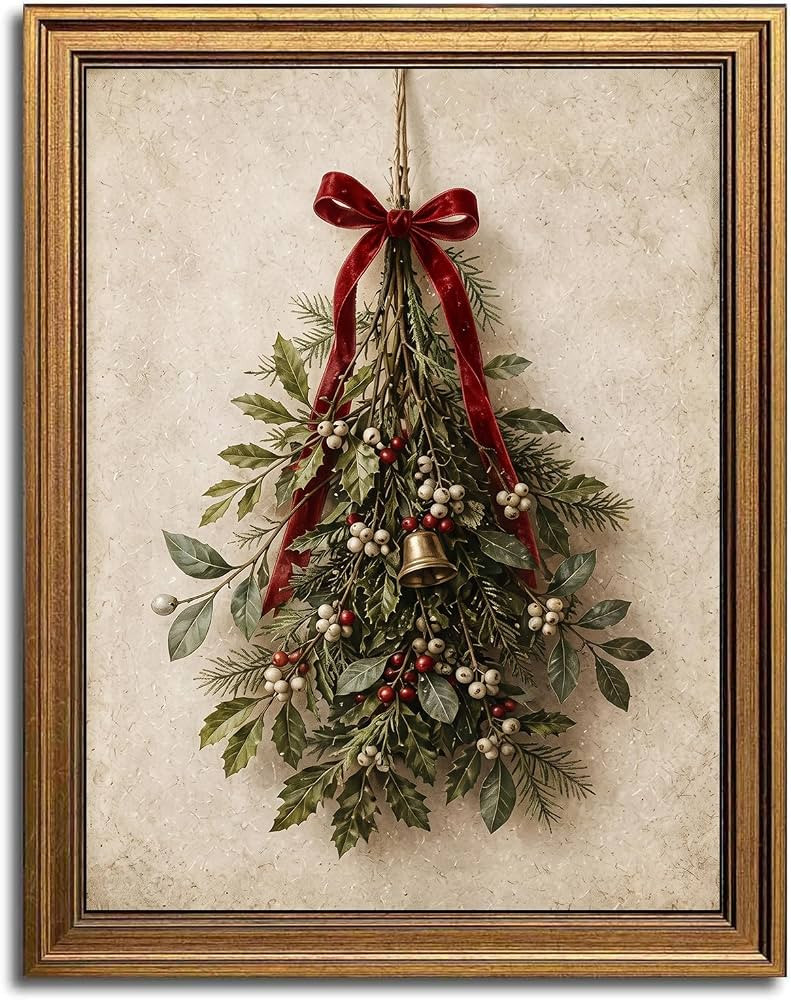 Aroutde Vintage Christmas Swag Canvas Wall Art Print, 8x10 Inch Unframed | Amazon (US)