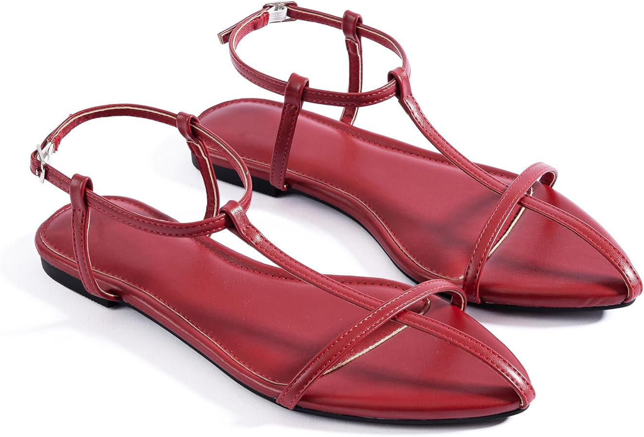 Mtzyoa Women Flat Sandals Pointed Toe Ladies Summer Dressy Casual Vacation Bohemian Cute Leather ... | Amazon (US)