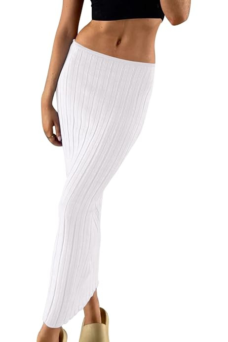 SAFRISIOR Women Solid Knitted Long Maxi Skirt Slim Stretch Midi Skirt Strapless Bodycon Beach Cover  | Amazon (US)