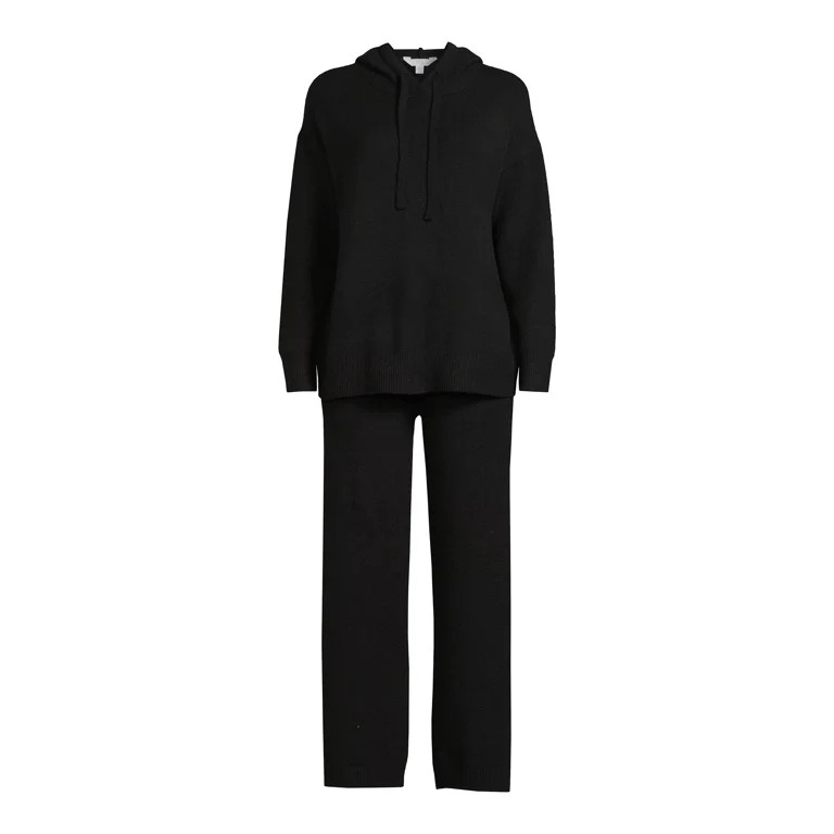 Time and Tru Women's Long Sleeve Hoodie Pullover and Pant Sweater Set, Sizes XS-4X | Walmart (US)