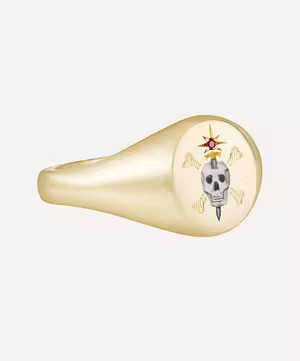 18ct Gold The Skull and Sword Ruby Signet Ring | Liberty London (UK)